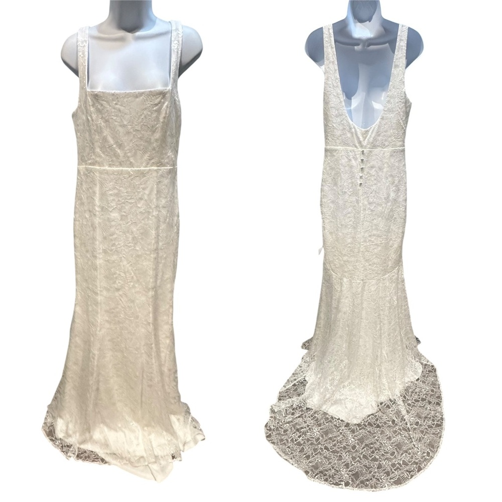 Lulus Eternal Happiness White Lace Square Neck Mermaid Maxi Dress Large New